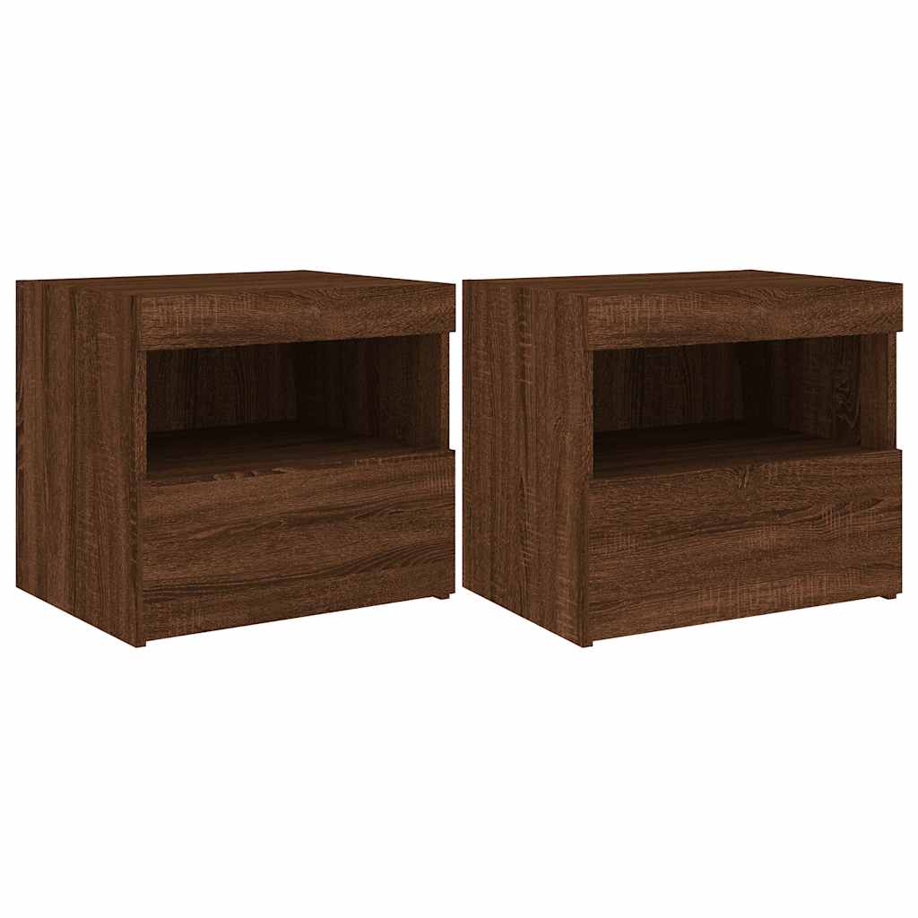 Nachttische mit LED-Leuchten 2 Stk. Braun Eiche 50x40x45 cm